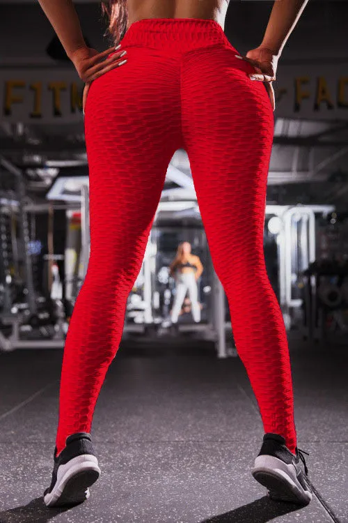 Europe Popular Hot Selling Jacquard High Waist Sporty Women Hip Flattering Slim-Look Bubble Yoga Pants Leggings Pants