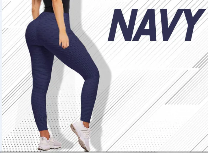 Europe Popular Hot Selling Jacquard High Waist Sporty Women Hip Flattering Slim-Look Bubble Yoga Pants Leggings Pants