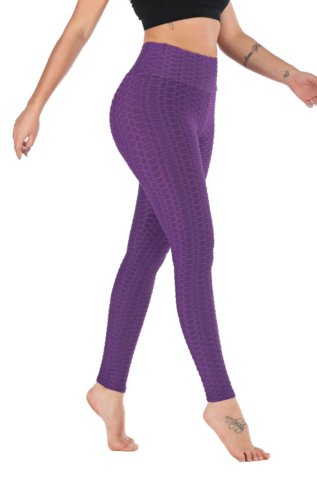 Europe Popular Hot Selling Jacquard High Waist Sporty Women Hip Flattering Slim-Look Bubble Yoga Pants Leggings Pants