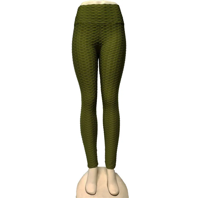 Europe Popular Hot Selling Jacquard High Waist Sporty Women Hip Flattering Slim-Look Bubble Yoga Pants Leggings Pants