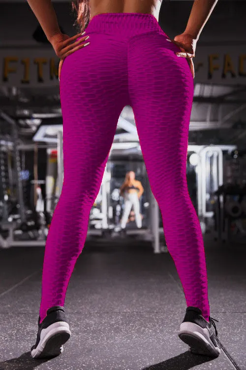 Europe Popular Hot Selling Jacquard High Waist Sporty Women Hip Flattering Slim-Look Bubble Yoga Pants Leggings Pants