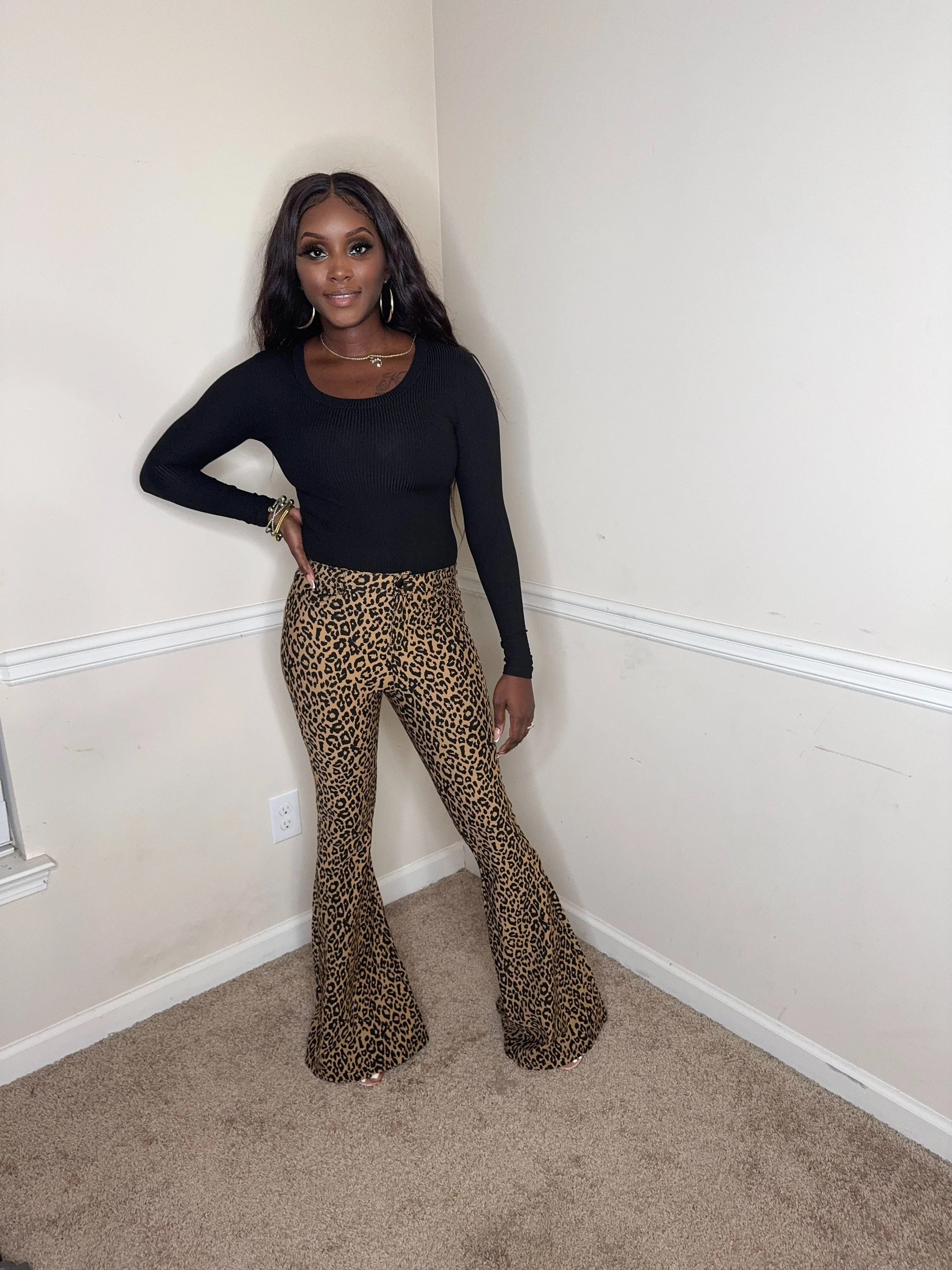 Fierce Leopard Print Flare Pants