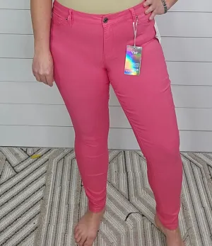 FIERY CORAL HYPERSTRETCH SKINNY MID RISE PANTS