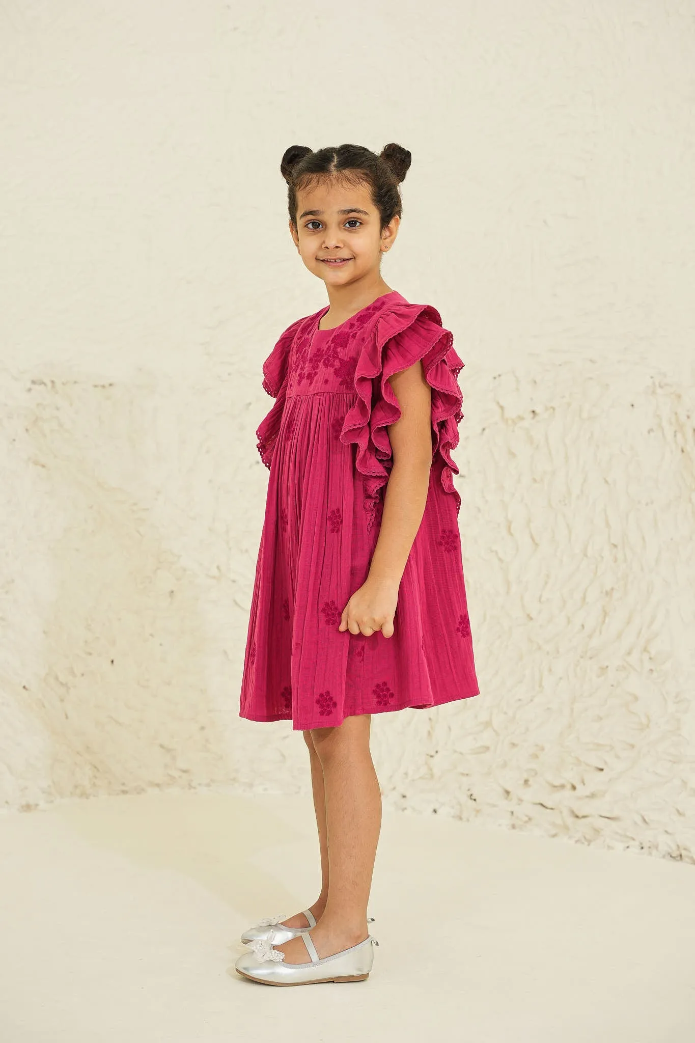 Georgia Cotton Double Gauze Girl Dress - Magenta
