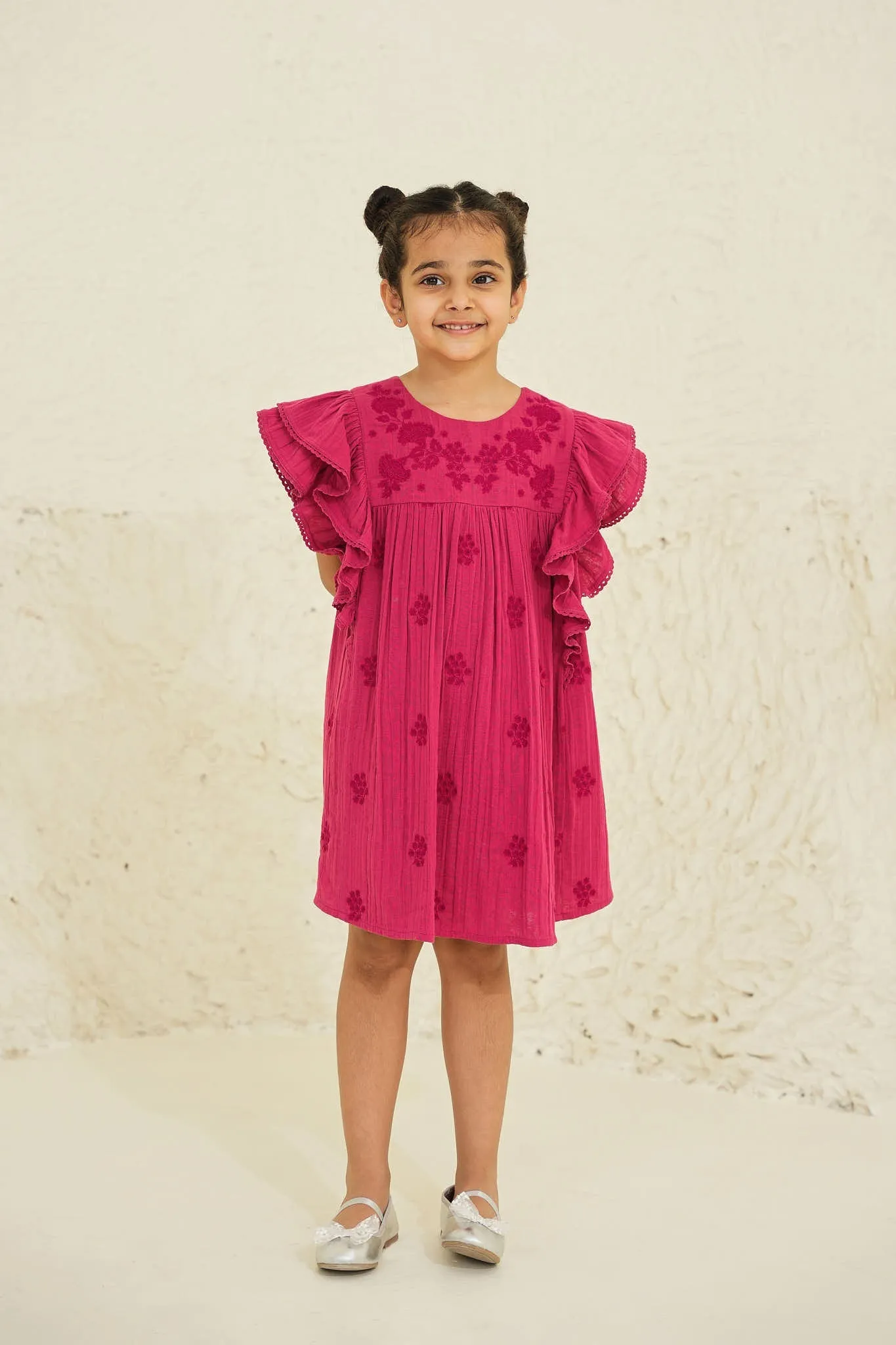 Georgia Cotton Double Gauze Girl Dress - Magenta