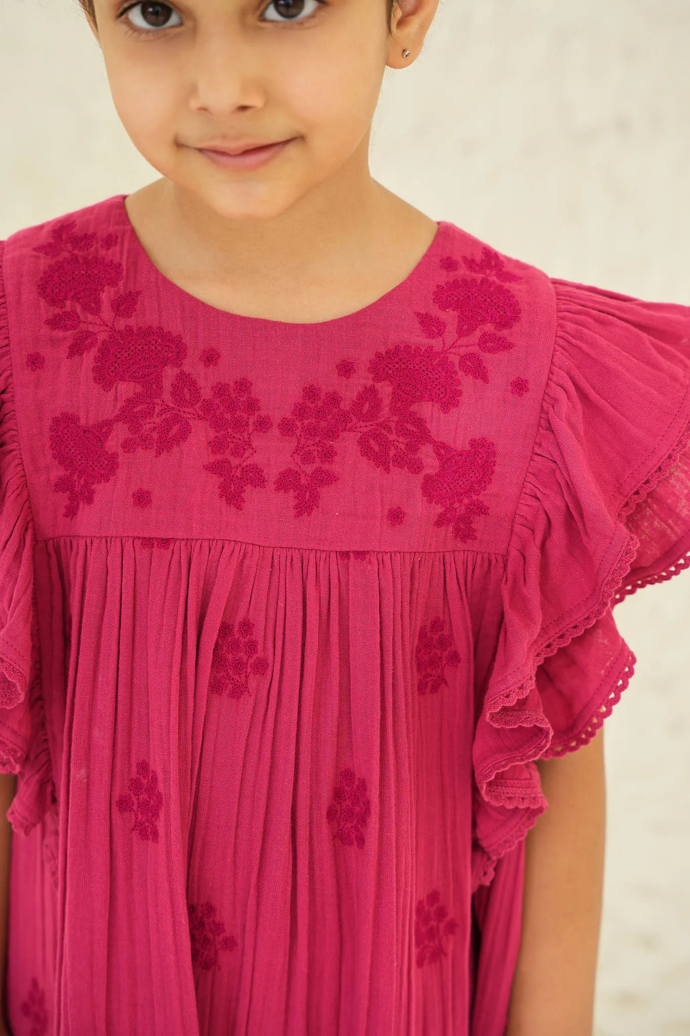 Georgia Cotton Double Gauze Girl Dress - Magenta