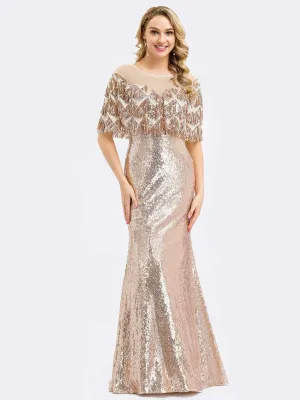 Gorgeous Shawl Sequin Fishtail Evening Dress