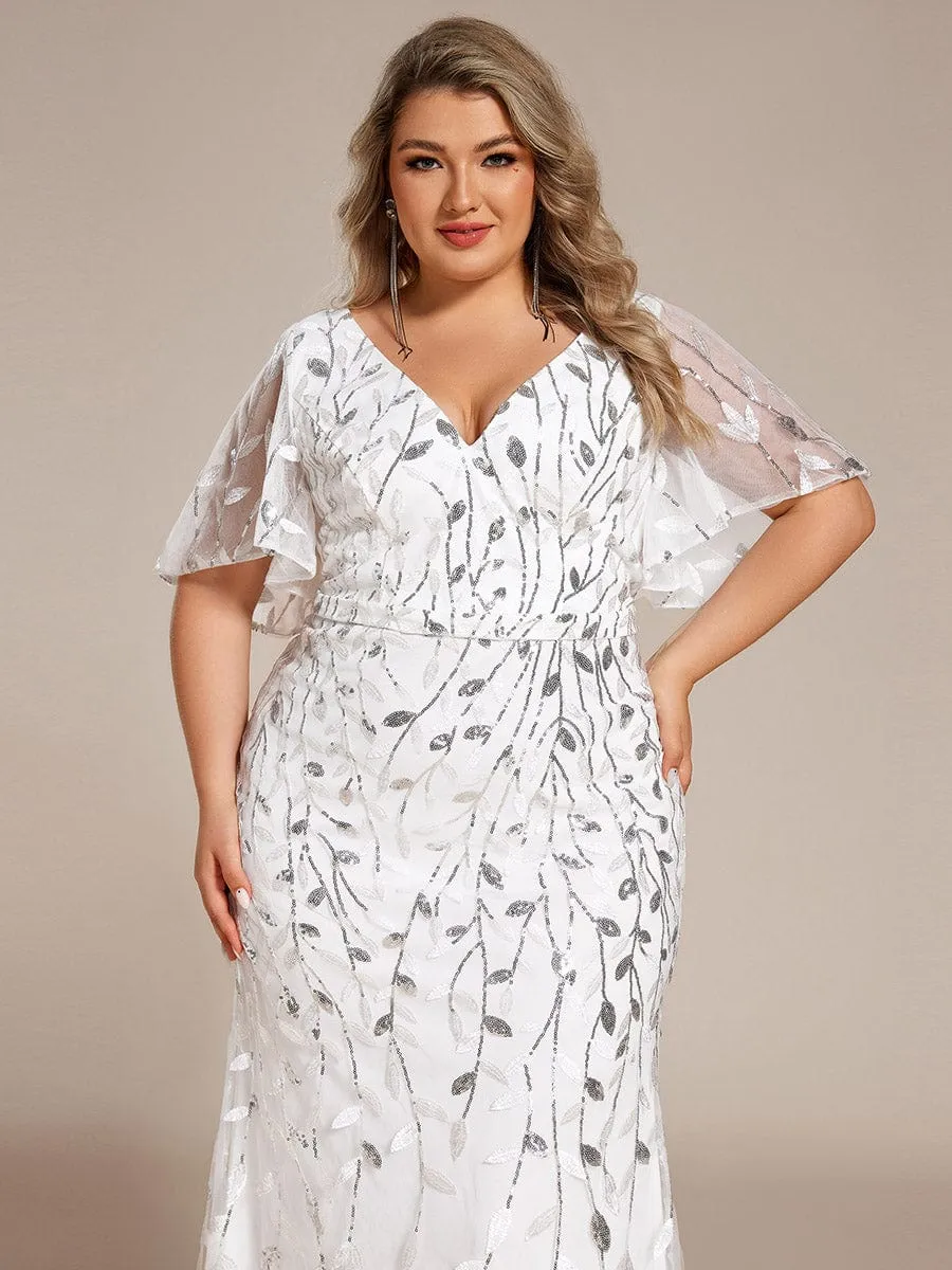 Gorgeous V Neck Leaf-Sequined Fishtail Mother of the Bride Dress
