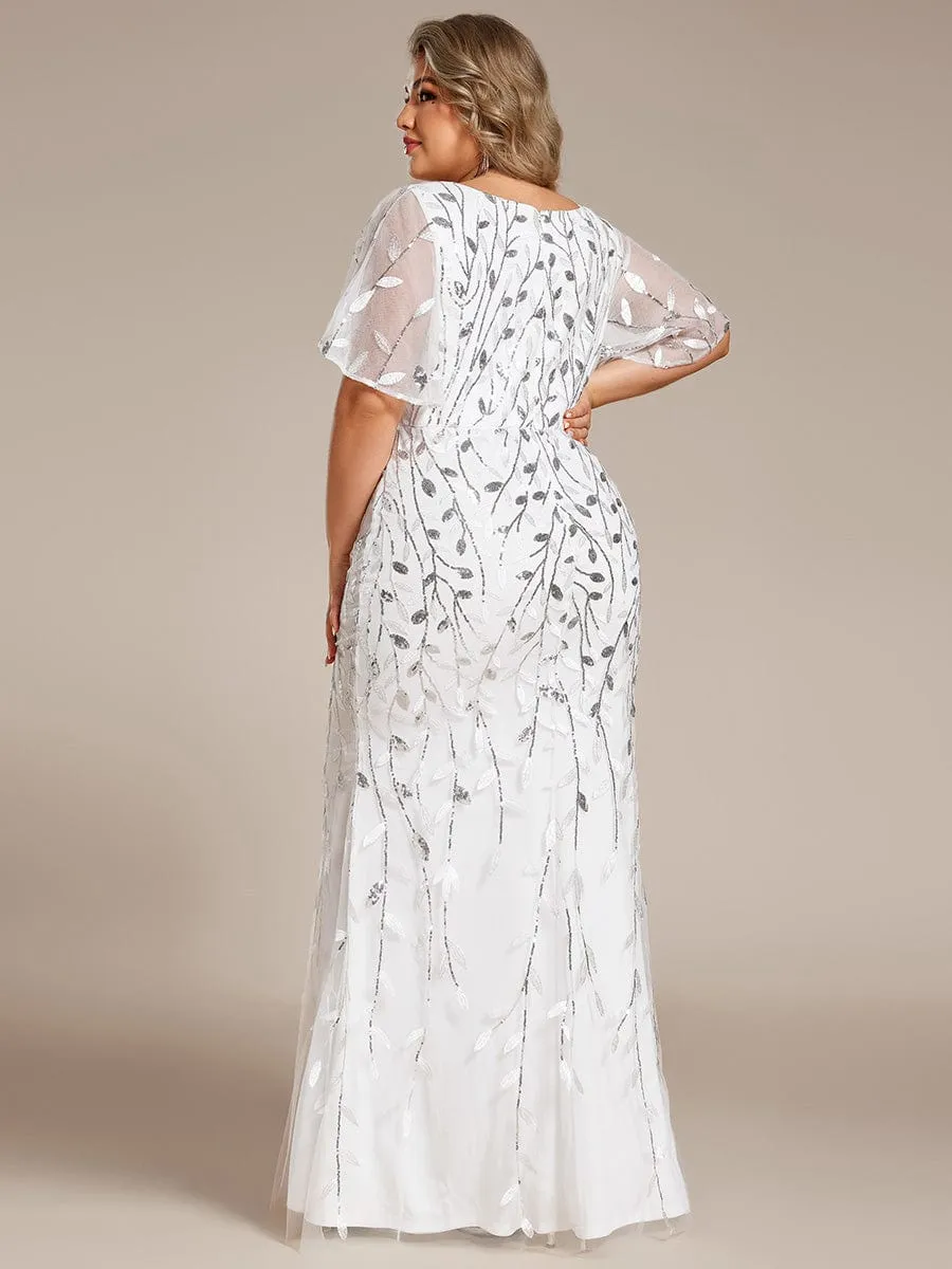 Gorgeous V Neck Leaf-Sequined Fishtail Mother of the Bride Dress