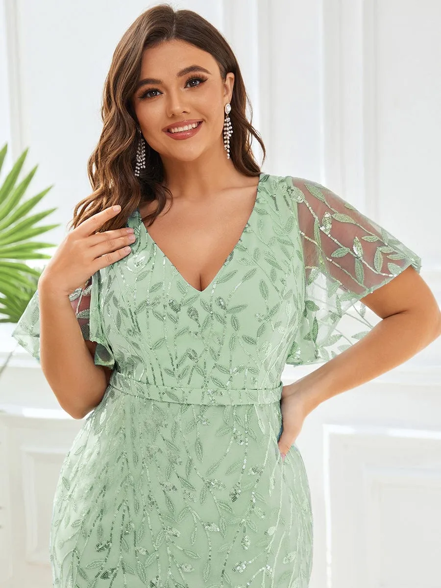 Gorgeous V Neck Leaf-Sequined Fishtail Mother of the Bride Dress