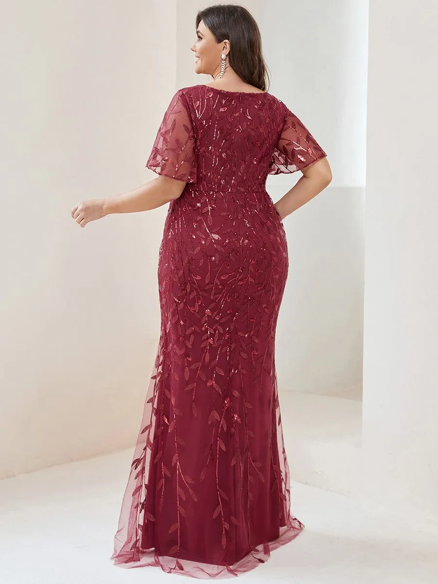 Gorgeous V Neck Leaf-Sequined Fishtail Mother of the Bride Dress