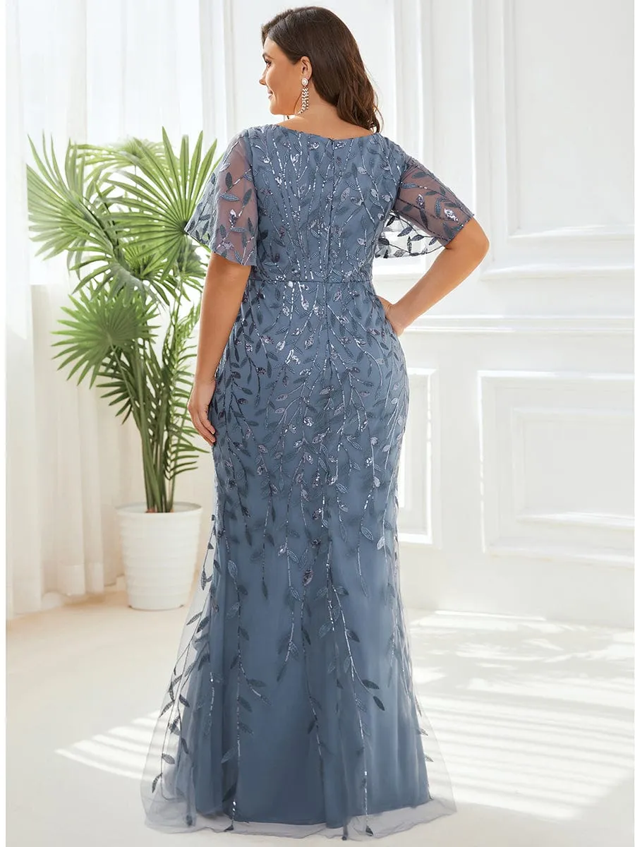 Gorgeous V Neck Leaf-Sequined Fishtail Mother of the Bride Dress