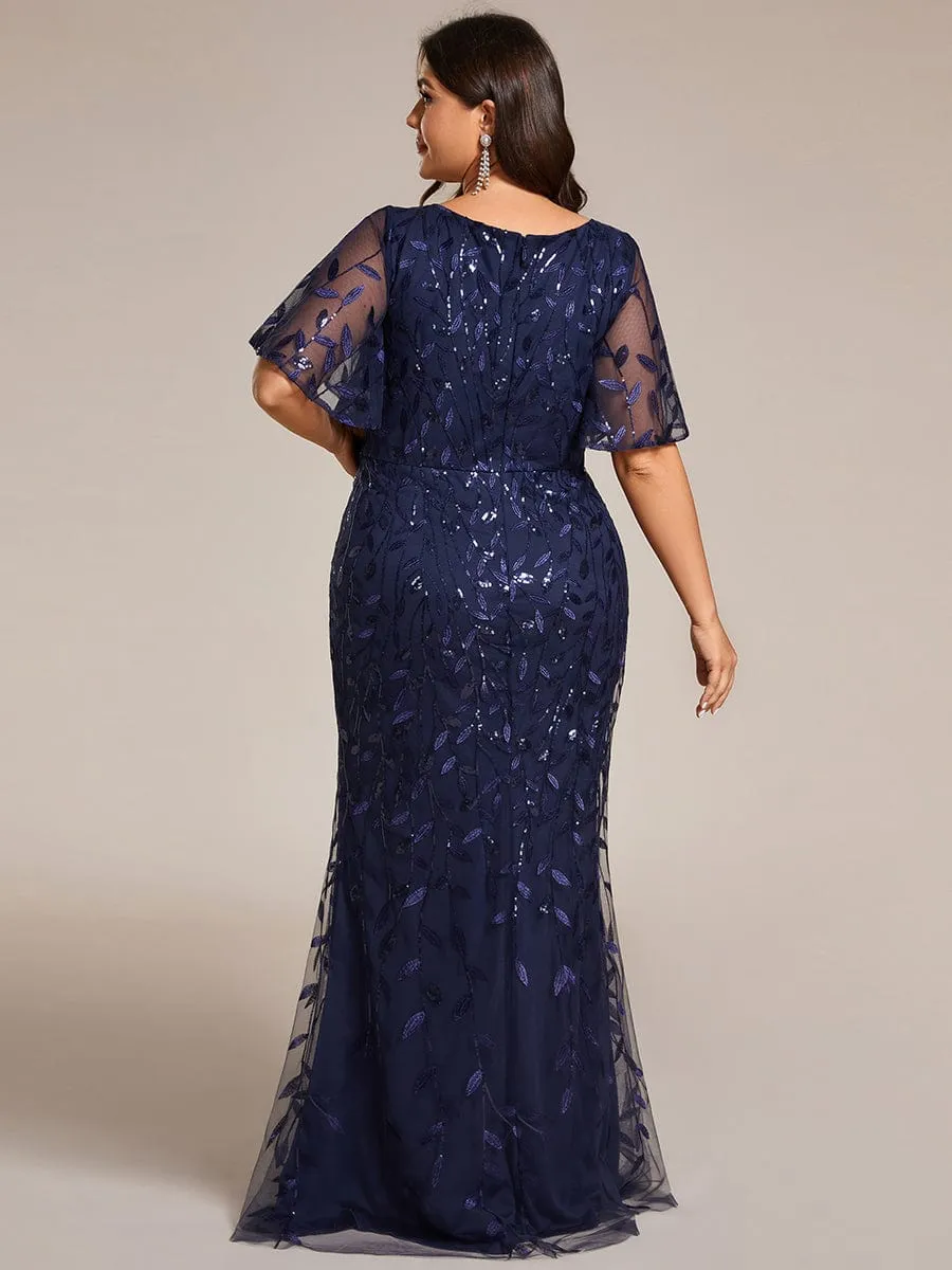 Gorgeous V Neck Leaf-Sequined Fishtail Mother of the Bride Dress
