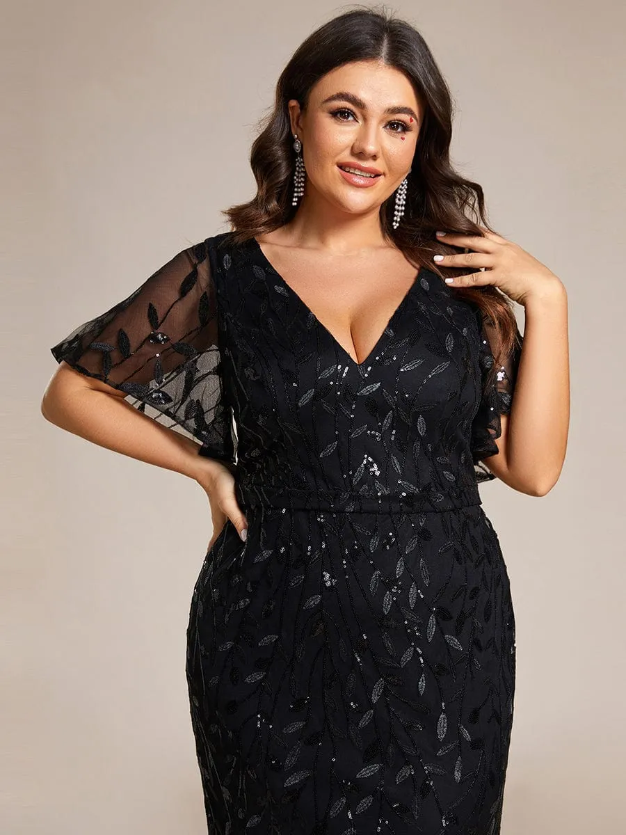 Gorgeous V Neck Leaf-Sequined Fishtail Mother of the Bride Dress