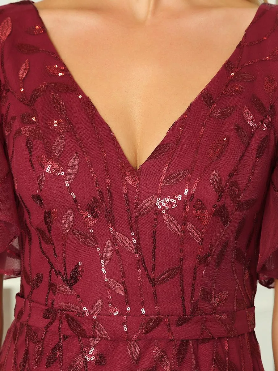 Gorgeous V Neck Leaf-Sequined Fishtail Mother of the Bride Dress