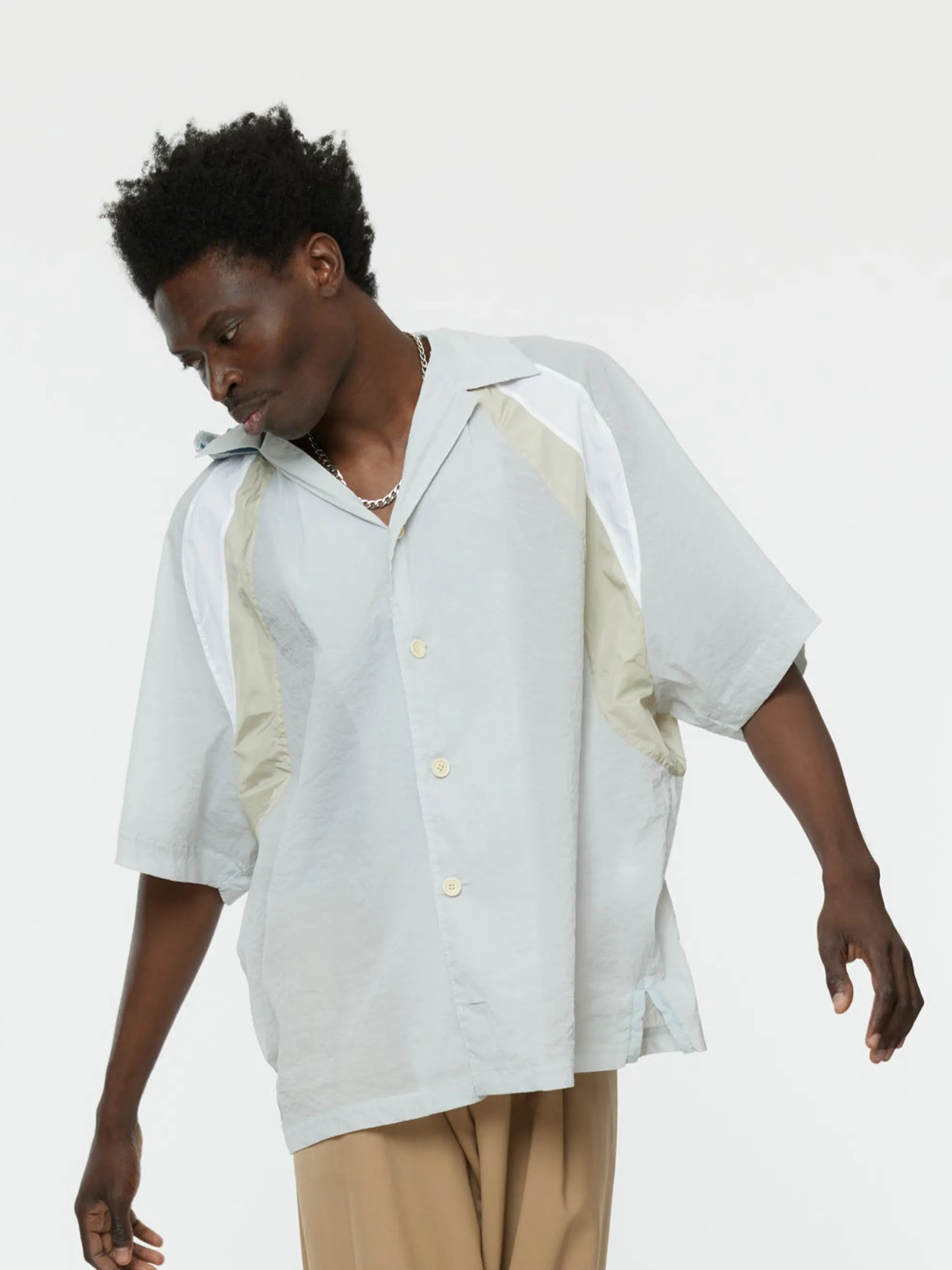 Half-Hood Button Overshirt (Light Grey)