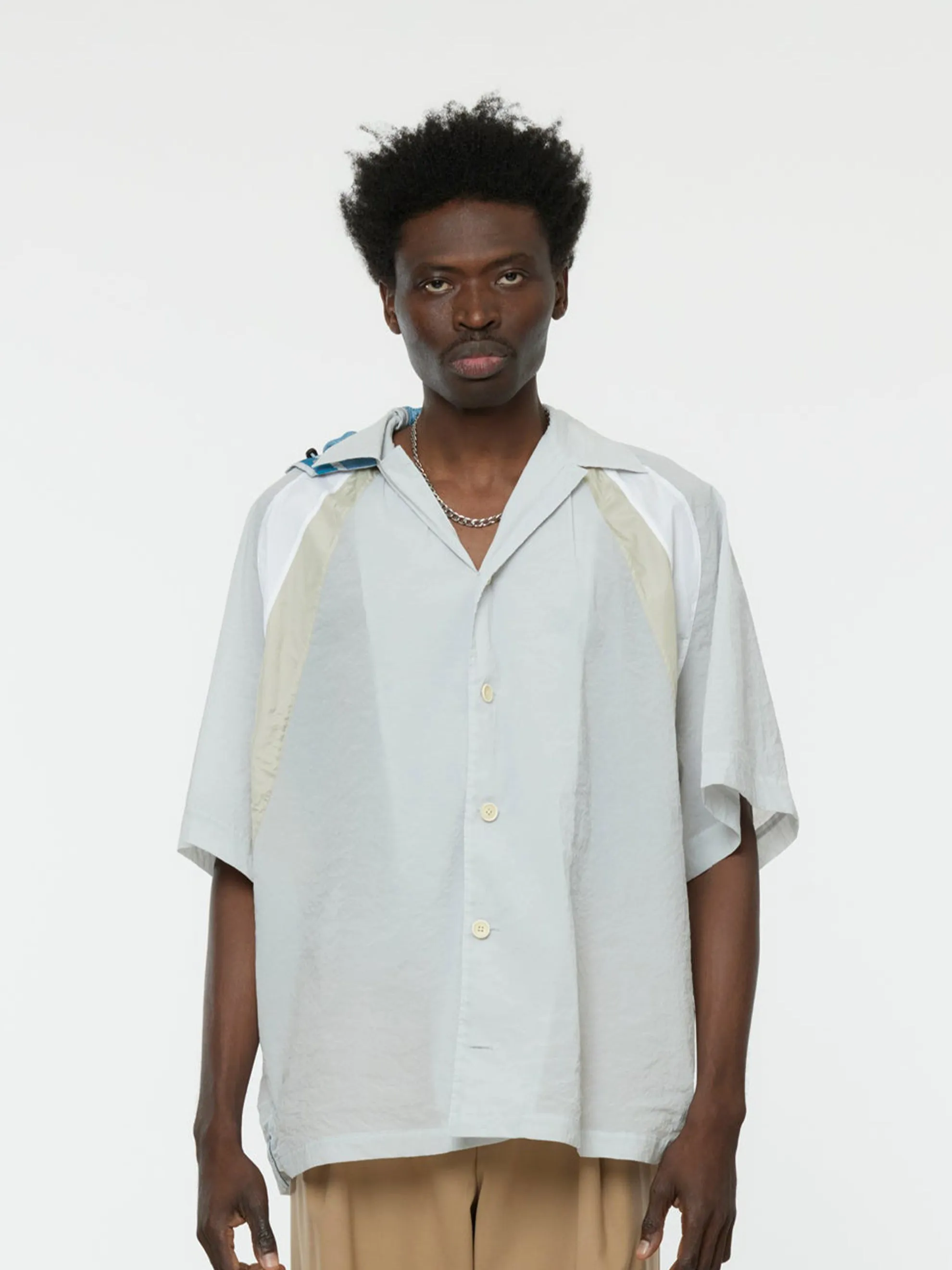 Half-Hood Button Overshirt (Light Grey)