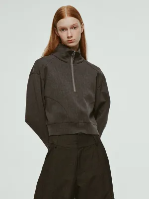 Half-Zip High-Neck Casual Plain Chic Short-Tops