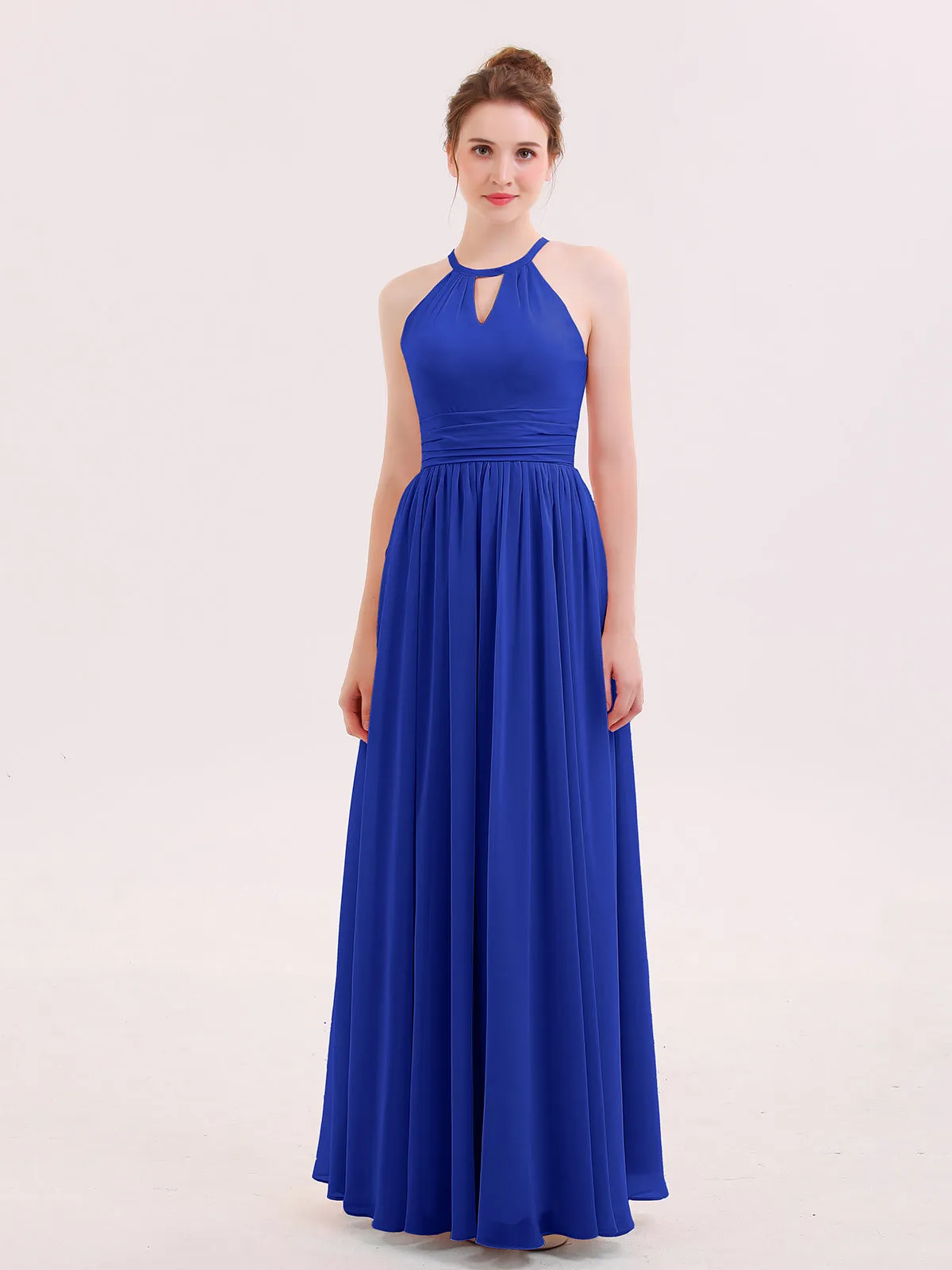 Halter Long Chiffon Dress of Bridesmaids Royal Blue