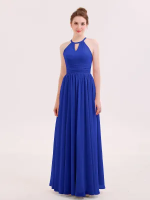 Halter Long Chiffon Dress of Bridesmaids Royal Blue