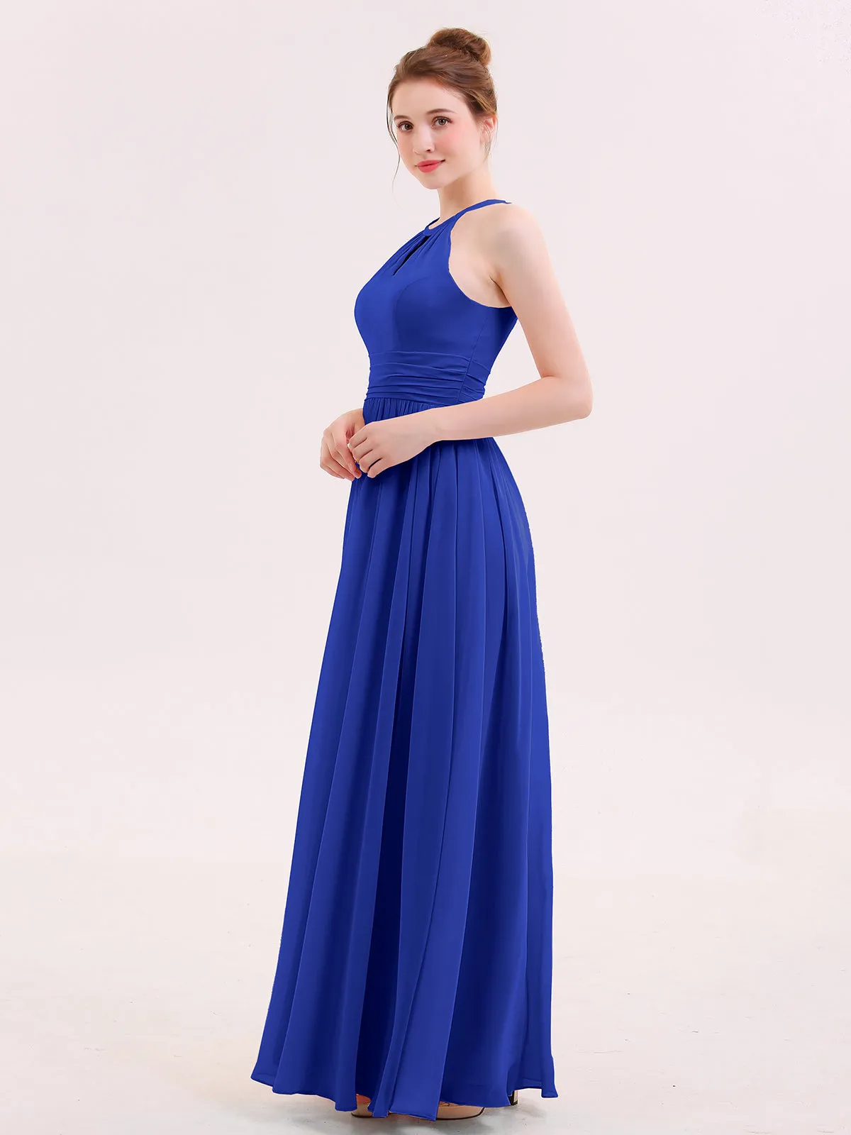 Halter Long Chiffon Dress of Bridesmaids Royal Blue