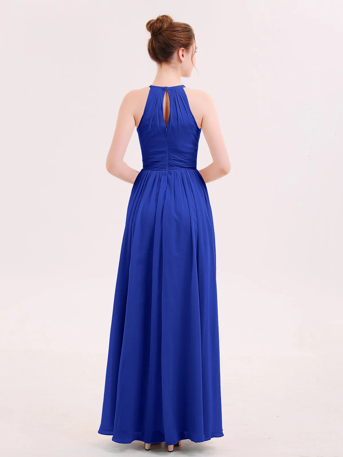 Halter Long Chiffon Dress of Bridesmaids Royal Blue