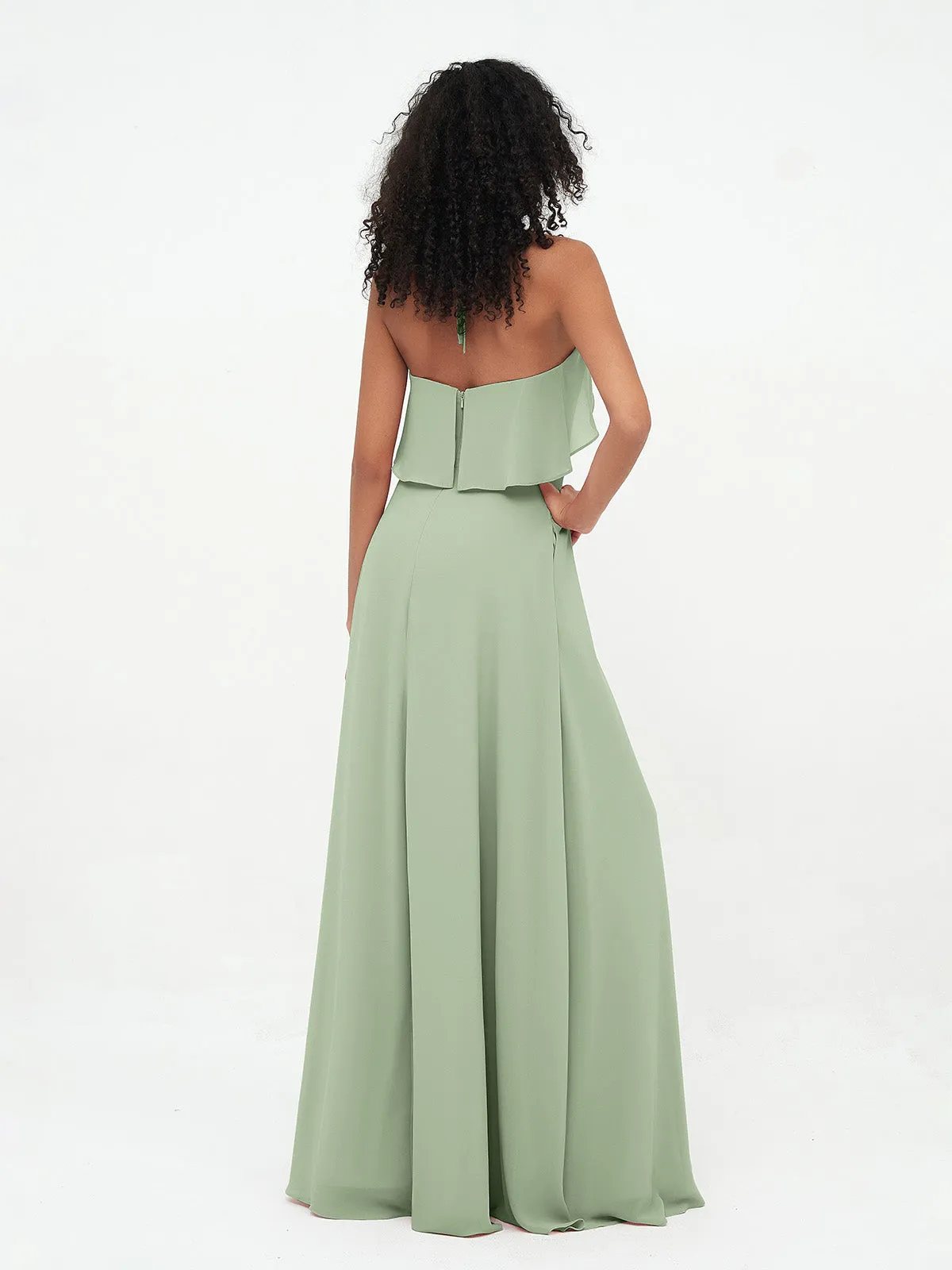 Halter Strap Chiffon Long Bridesmaid Dresses Dusty Sage