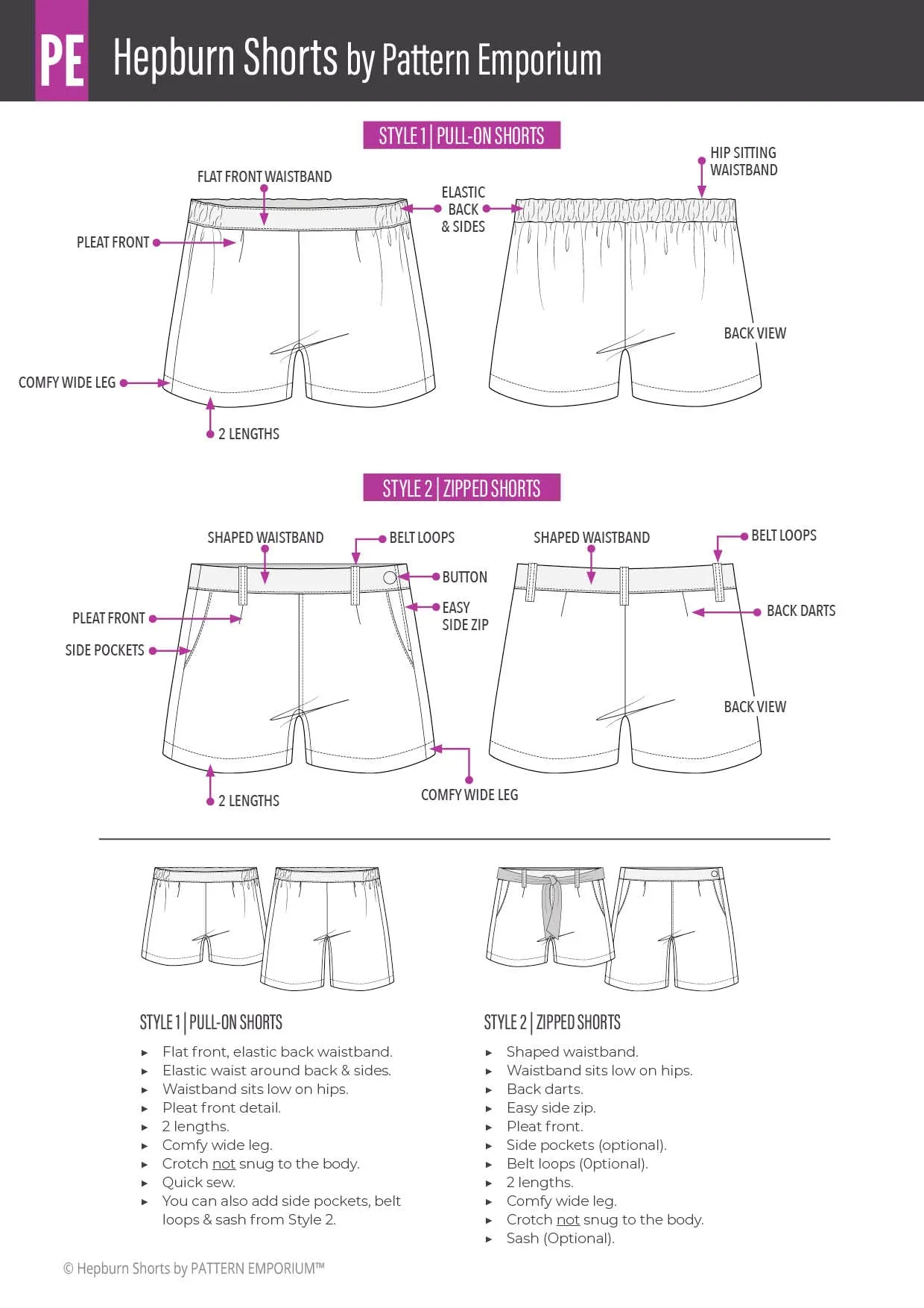 Hepburn | Pleat Front Shorts Sewing Pattern