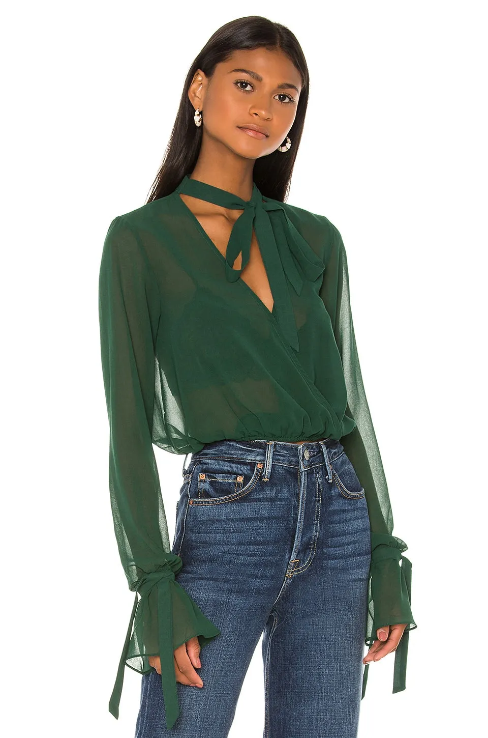 House of Harlow 1960 x REVOLVE Joli Tie Cuff Blouse in Forest Green