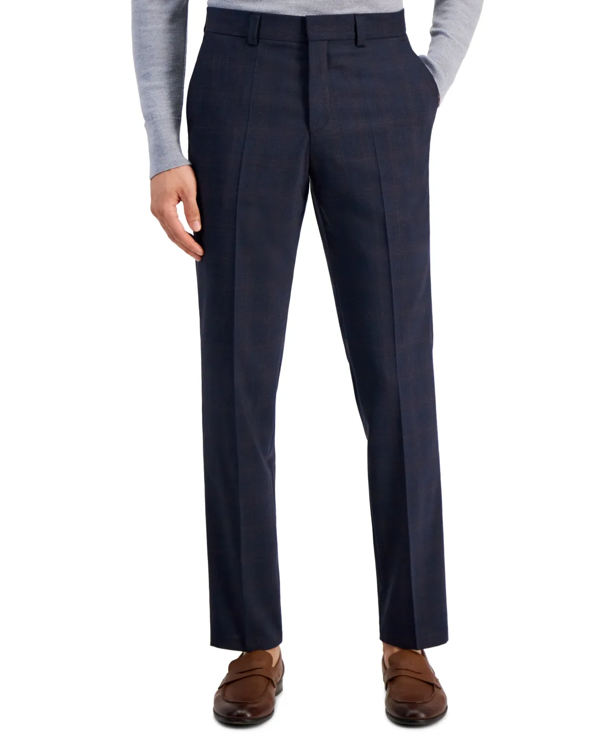 Hugo Boss Mens Slim Fit Dress Pants 36 / 32 Navy Blue Plaid
