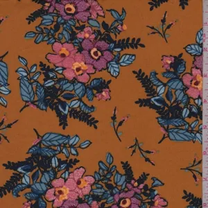 ITY Orange Gold Multi Floral Bouquet Jersey Knit Fabric