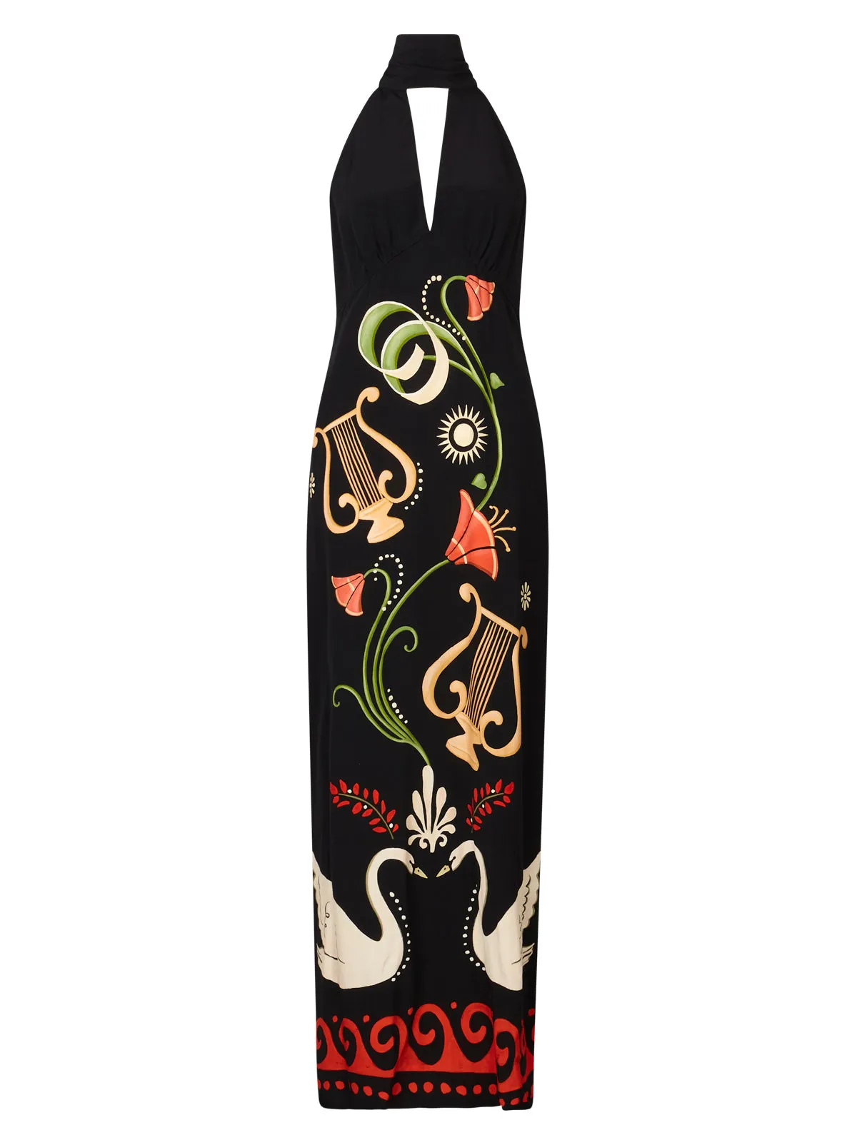 Jacquetta Black Cygnus And Lyra Print Halterneck Maxi Dress