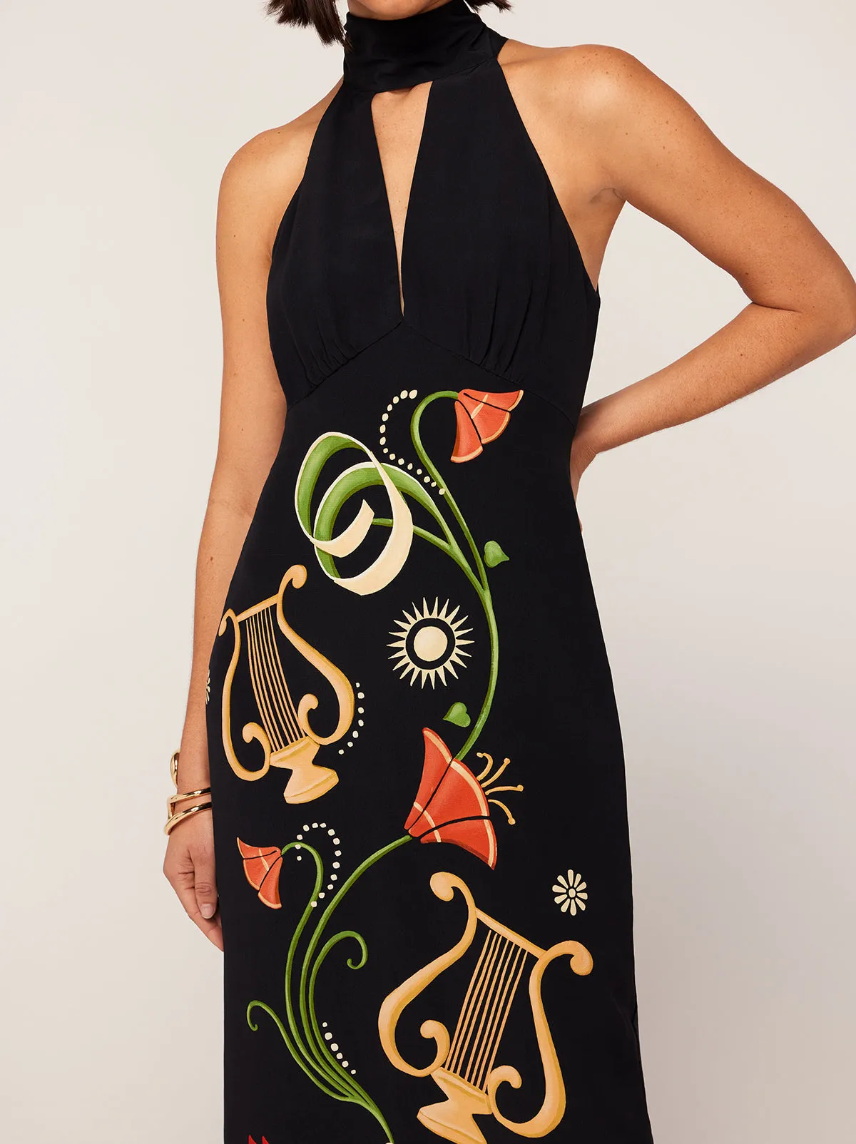Jacquetta Black Cygnus And Lyra Print Halterneck Maxi Dress