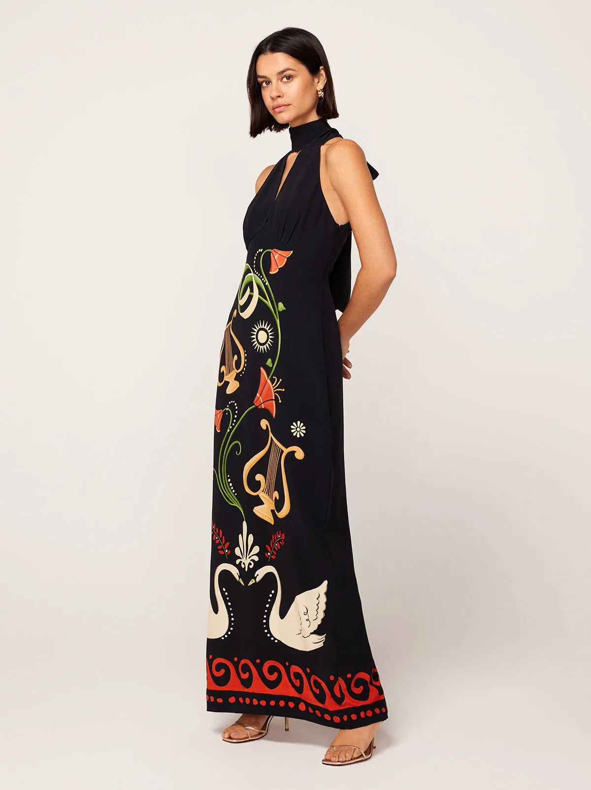 Jacquetta Black Cygnus And Lyra Print Halterneck Maxi Dress