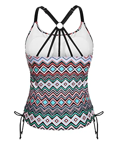 Loose Long Tankini Swim Top Only For Tummy Coverage-White And Green Geom