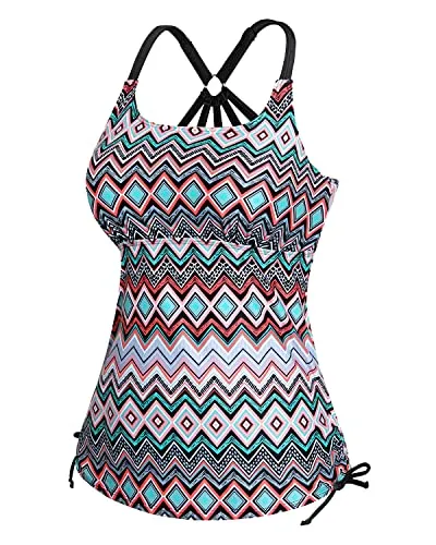 Loose Long Tankini Swim Top Only For Tummy Coverage-White And Green Geom