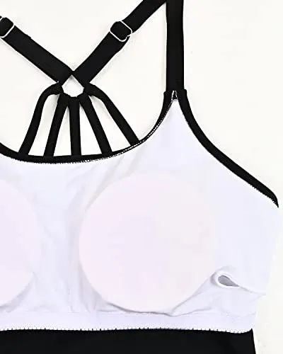 Loose Long Tankini Swim Top Only For Tummy Coverage-White And Green Geom