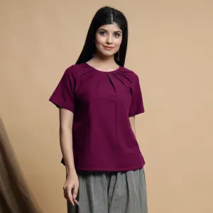 Magenta Pleated Yarn Dyed 100% Cotton A-Line Top