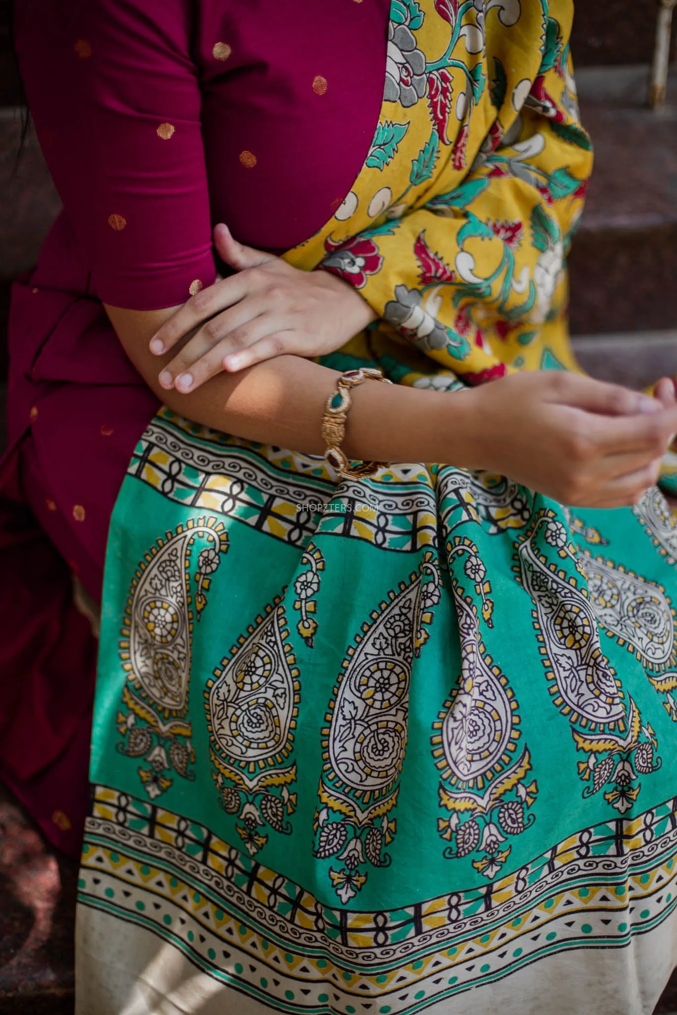 Maroon Dupion Suit Set with Silk Kalamkari Dupatta