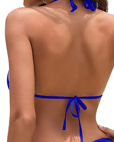 Mix And Match Triangle Bikini Top String Bathing Suits Top For Ladies-Royal Blue