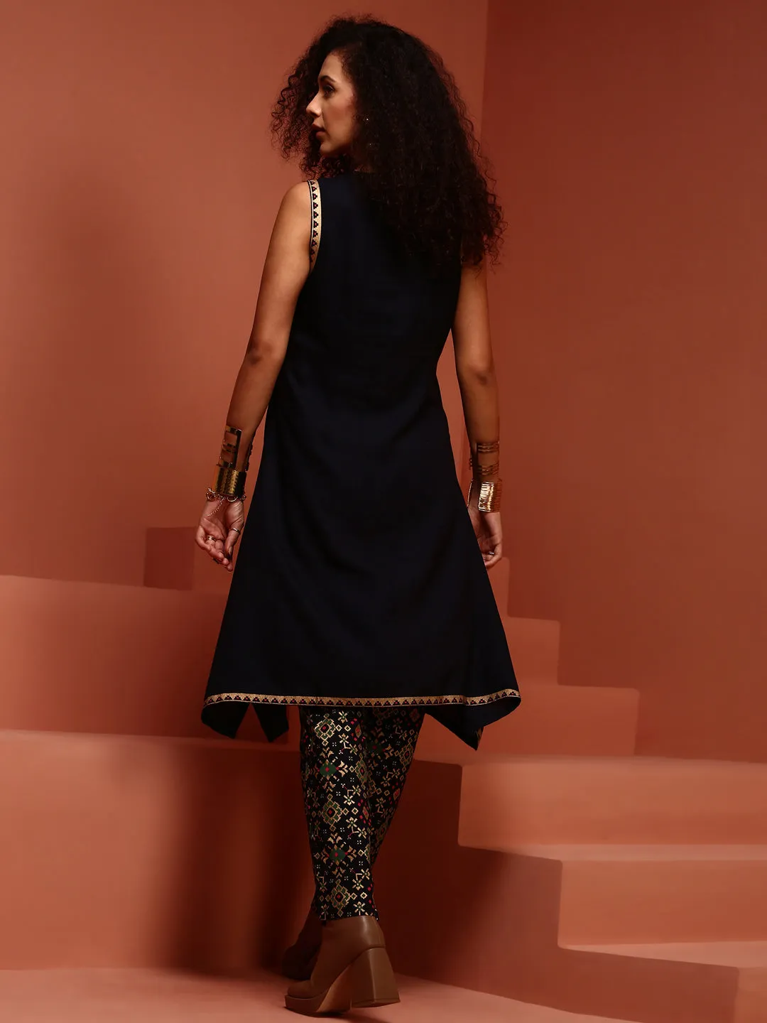 Navy Asymmetric Kurta Set