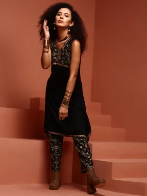 Navy Asymmetric Kurta Set