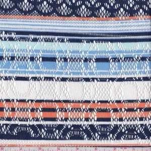 Navy/Orange/Mint Stripe Pointelle Knit Fabric