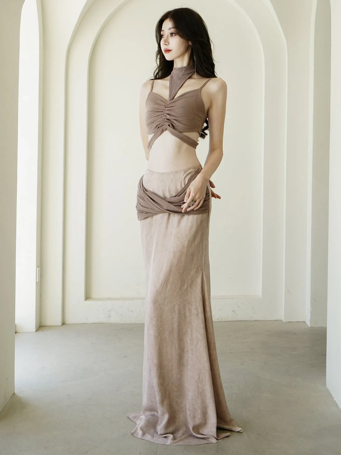 Nichi Chic Drape Set-Up Tops＆Long-Skirt