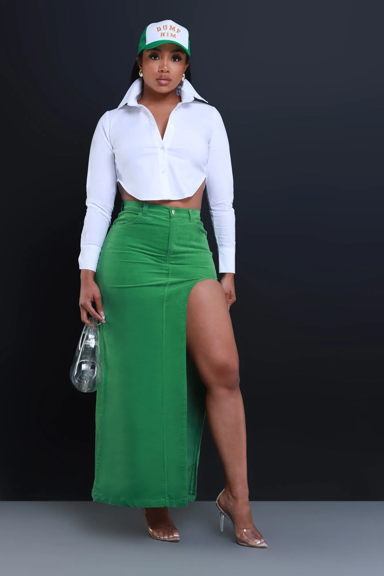 One More High Cut Maxi Skirt - Green