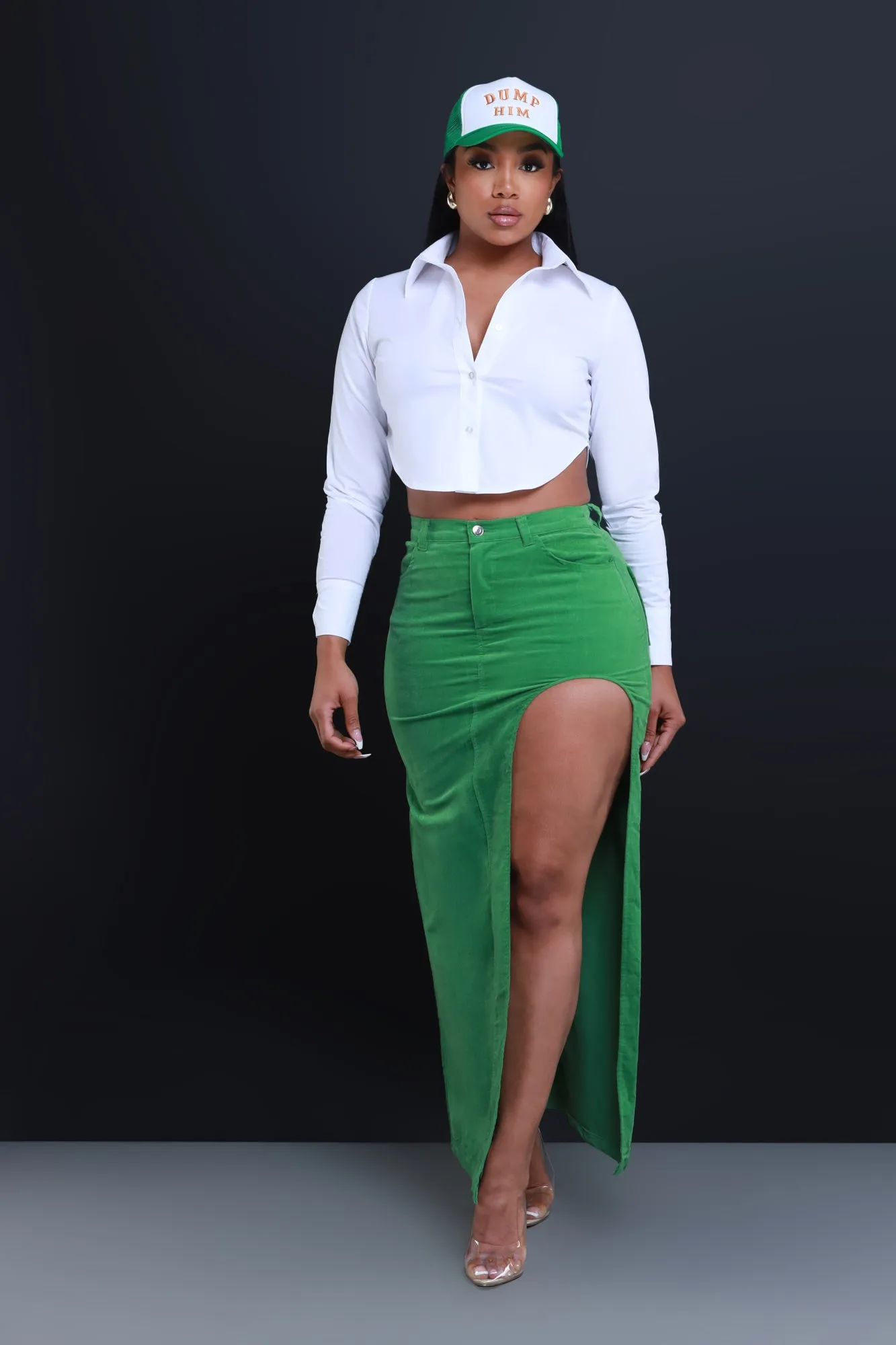 One More High Cut Maxi Skirt - Green