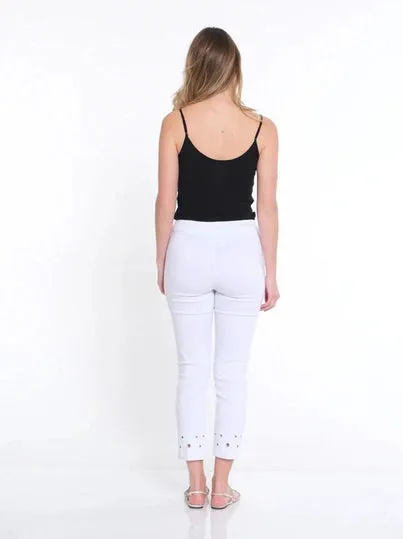 Pants - Women - Ankle with Front pockets - White - Cirlces in botton of leg - M14707PM