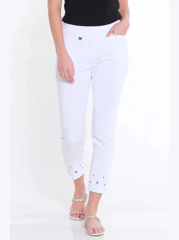 Pants - Women - Ankle with Front pockets - White - Cirlces in botton of leg - M14707PM