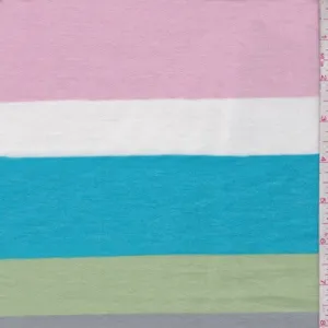 Pink/Aqua/Green Multi Stripe French Terry Knit Fabric