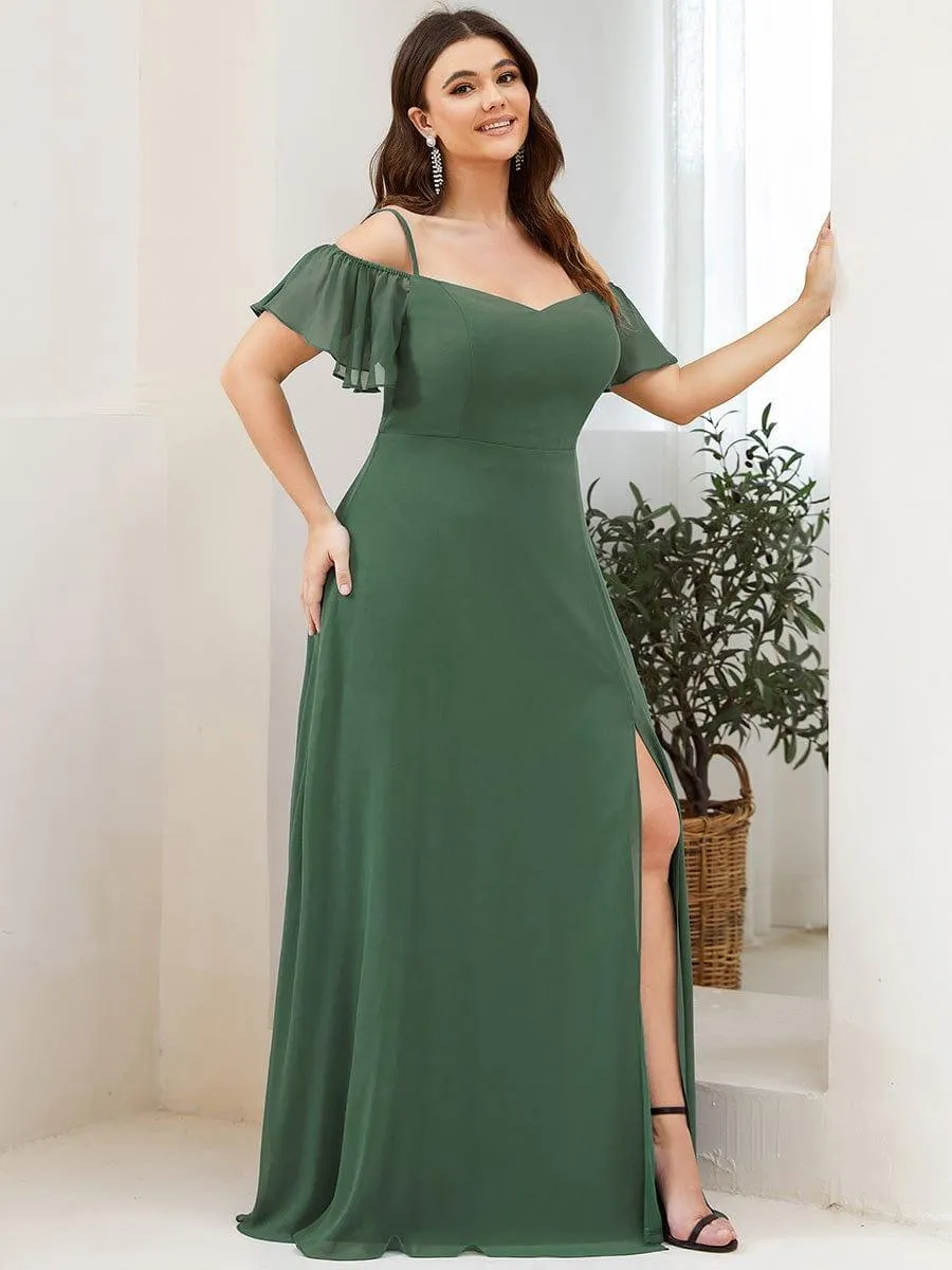 Plus Size Cold Shoulder Formal Bridesmaid Dress with Side Slit